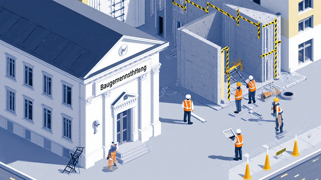 Isometrische Darstellung einer Baustelle in Graz neben dem Bauamt.