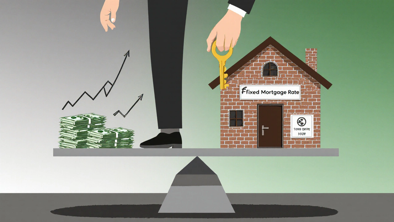 Symbolische Waage: abwertendes Geld gegen ein festes Immobilienvermögen