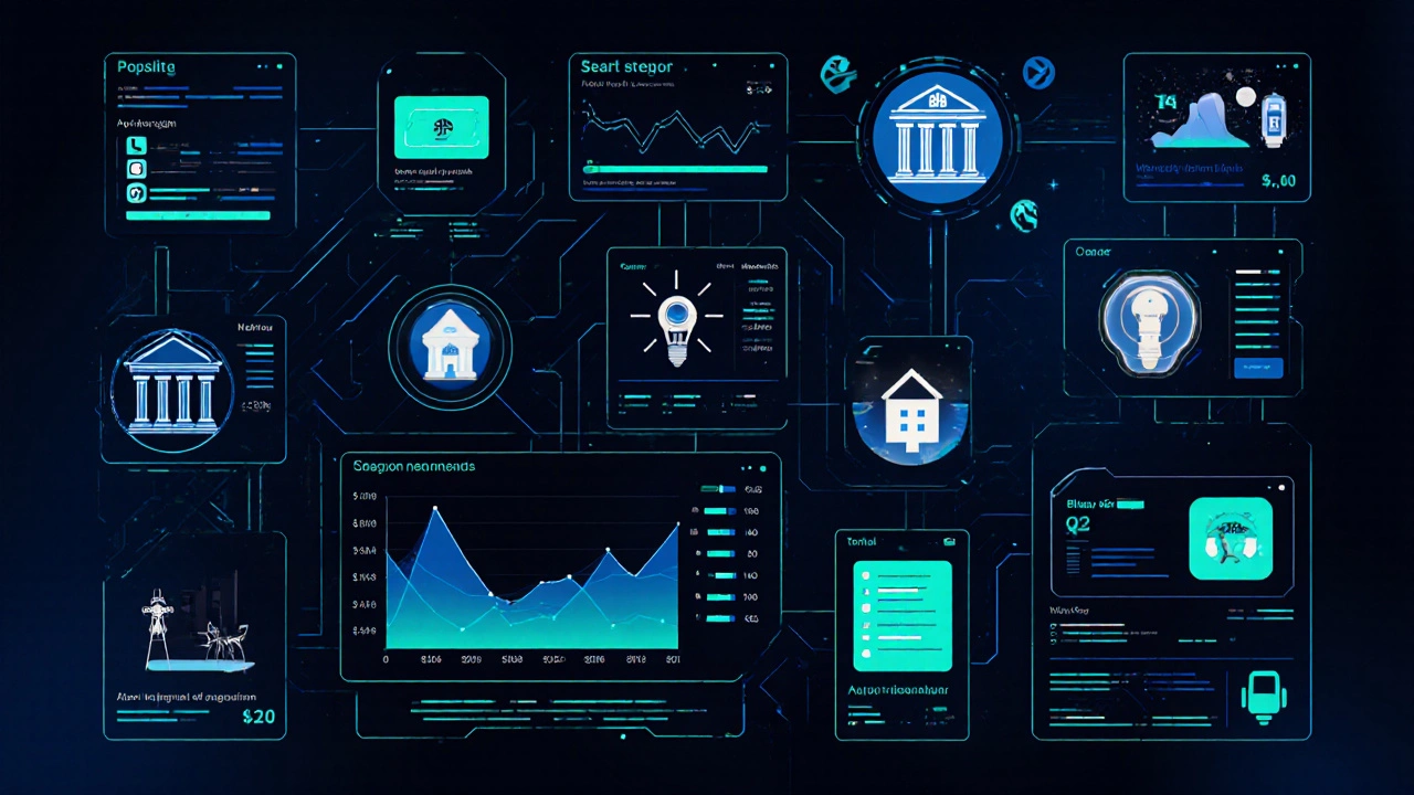 Eine digitale Übersichtsseite zeigt Mieteinnahmen, Energieverbrauch und Mieterkommunikation.