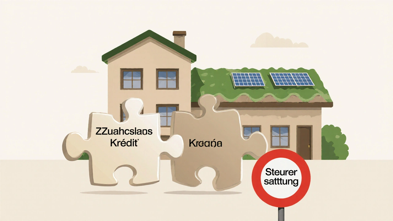 Puzzle mit Zuschuss- und Kreditstück, die passen, während Steuervorteil abgelehnt wird.