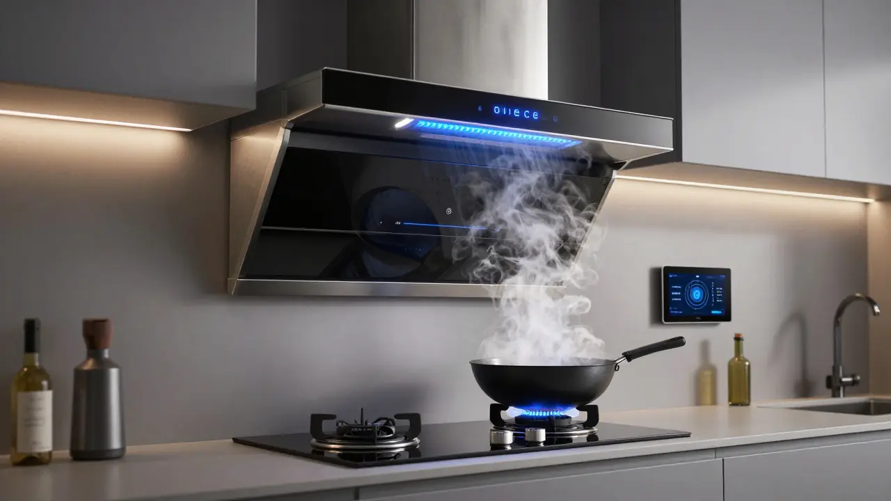 Intelligente Hybrid-Dunstabzugshaube mit Feuchtigkeitssensor und digitaler Anzeige