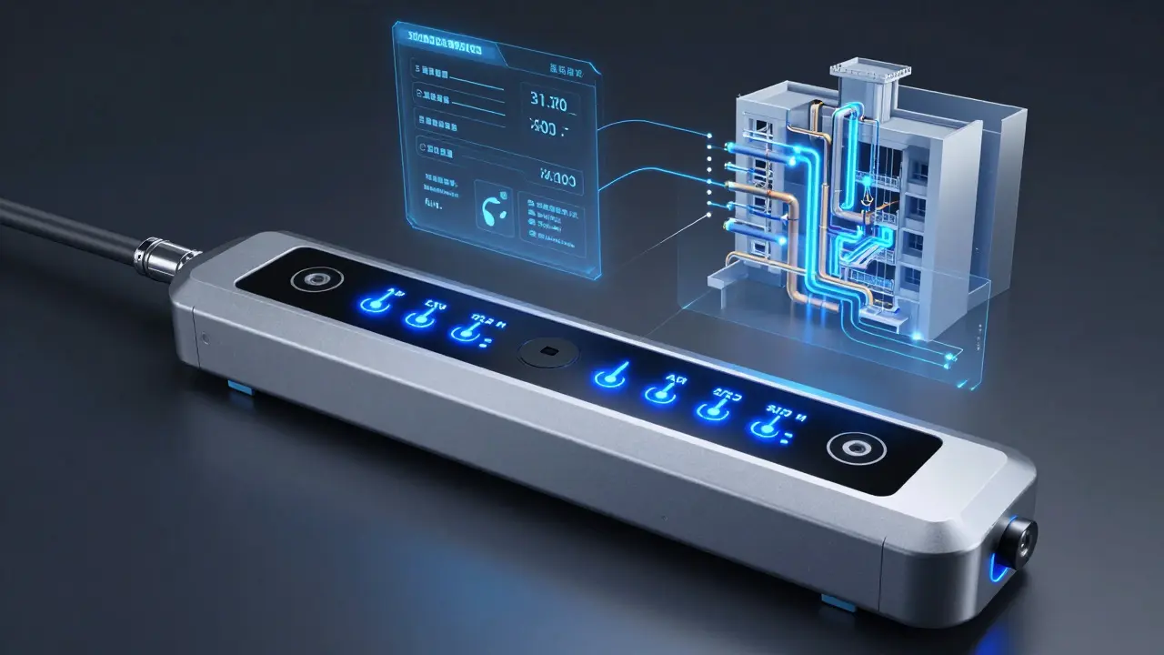 Intelligenter Systemtrenner mit Sensoren und digitaler Überwachung in einem 3D-BIM-Modell.