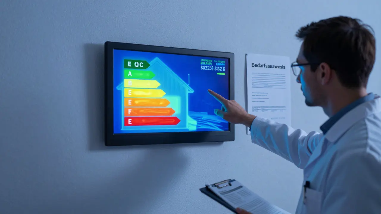 Wärmebildkamera zeigt Wärmeverluste an renovierendem Haus.