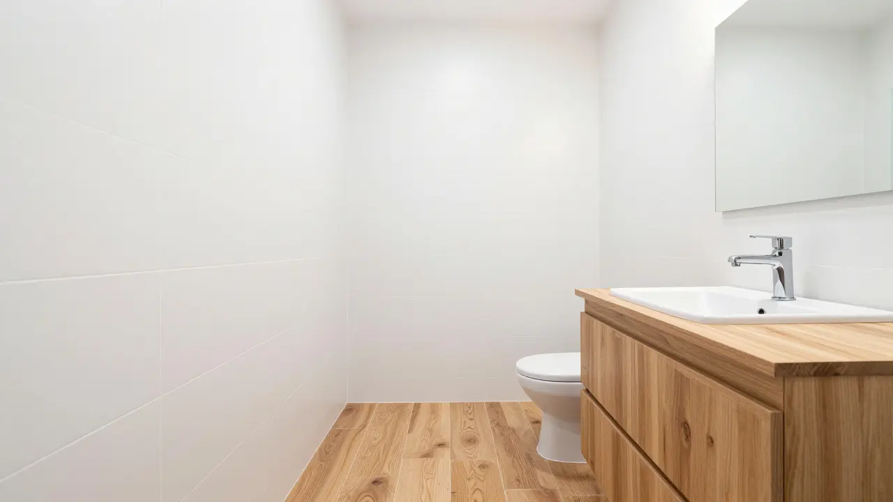 Modernes renoviertes Badezimmer mit neuen Armaturen und hellem Design.