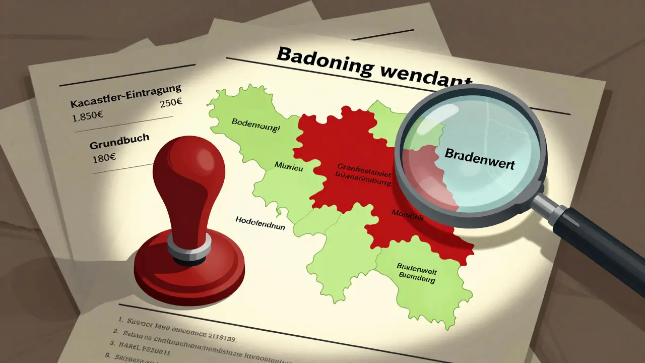 Rechnungen und Landkarte zeigen die Kostenunterschiede zwischen Bauland in München und Ackerland in Brandenburg.