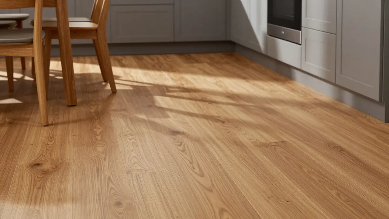 Robuster Küchenboden mit Holzoptik und kratzfestem Schutz für den Alltag.