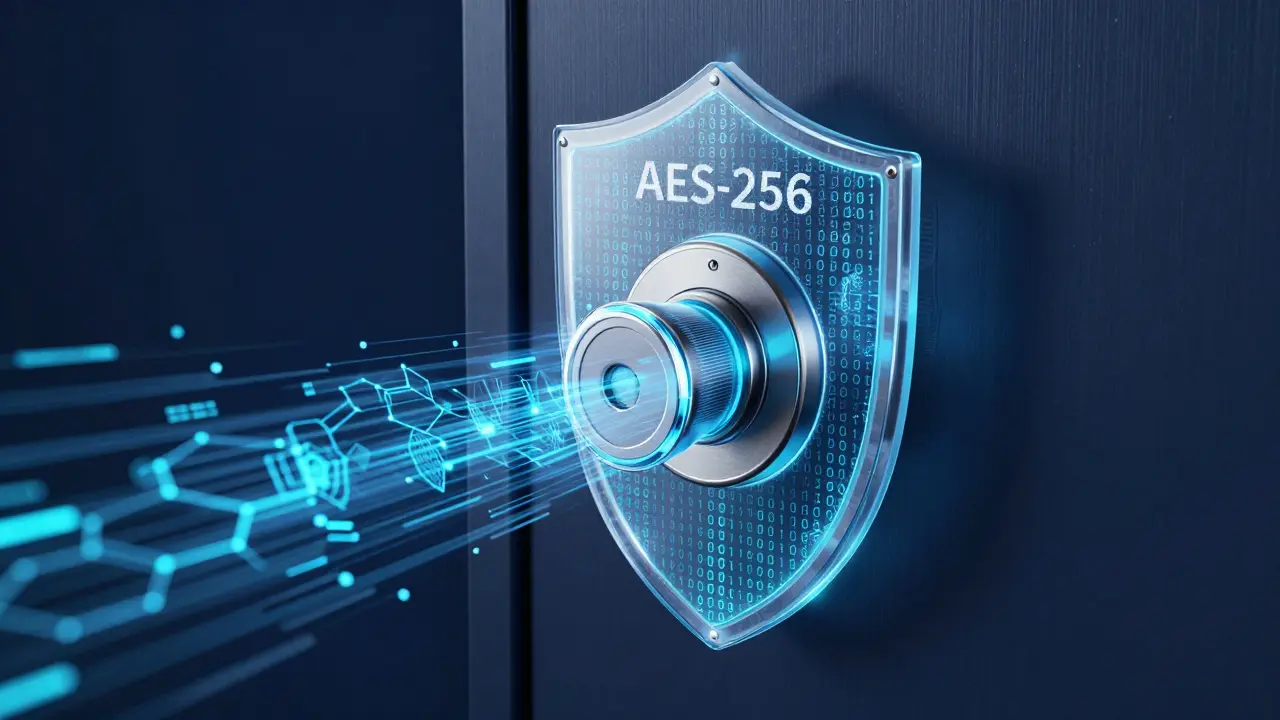 Konzeptgrafik eines elektronischen Schlosses mit digitalen Sicherheitsschilden.