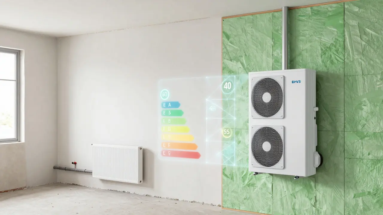 Vergleich zwischen einer alten Heizungsanlage und einer modernen, energieeffizienten Sanierung.