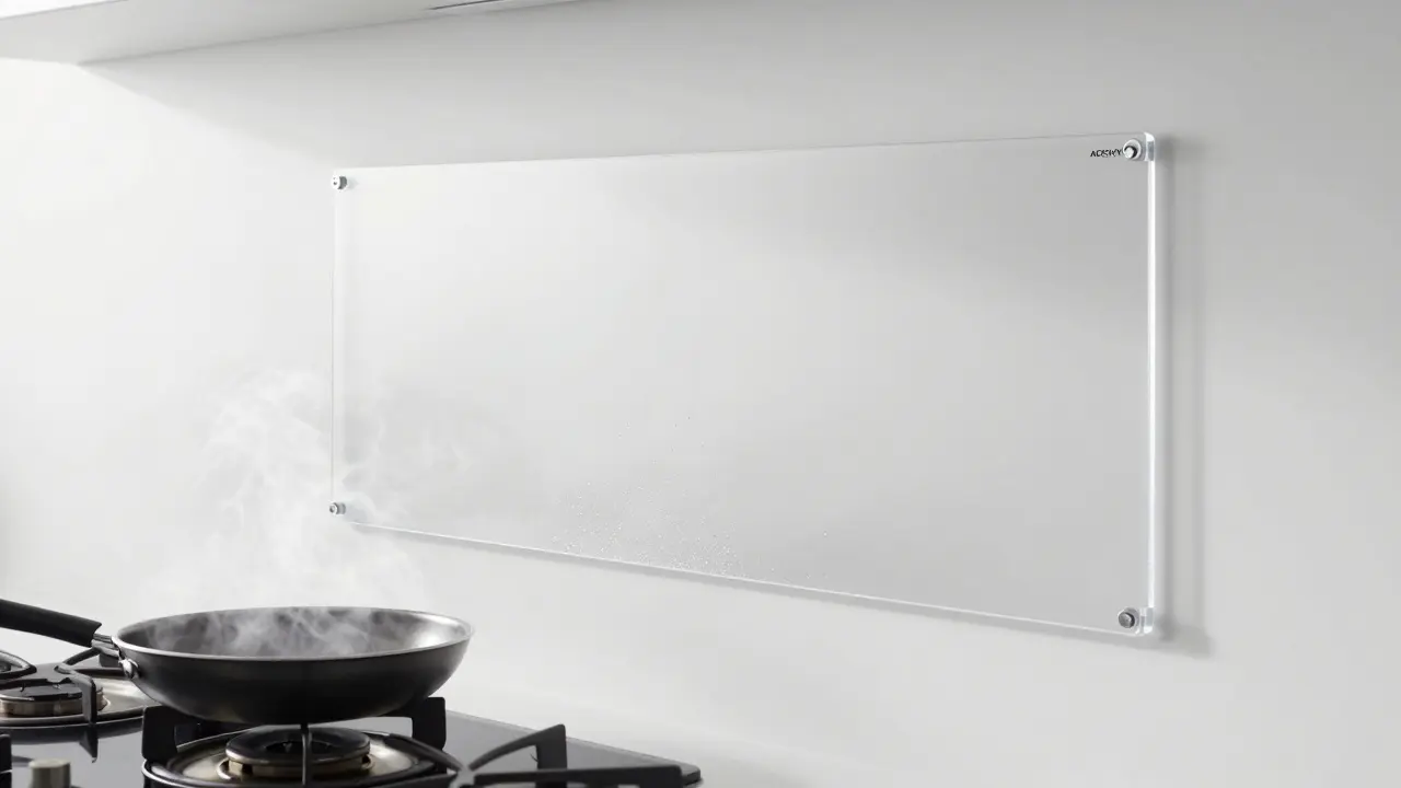 Eine saubere Küchenwand mit unsichtbarem Wandschutz gegen Fettspritzer und Dämpfe.
