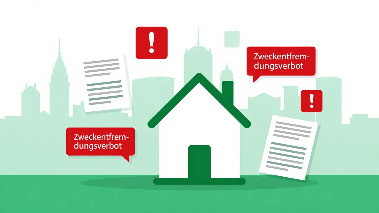 Haus mit Warnsymbolen für Zweckentfremdung