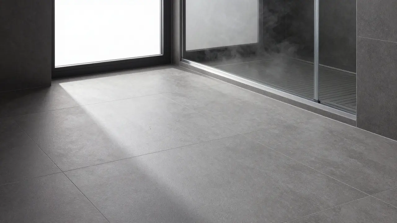 Moderne Badezimmerfliesen mit rutschfester Oberfläche im Duschbereich.