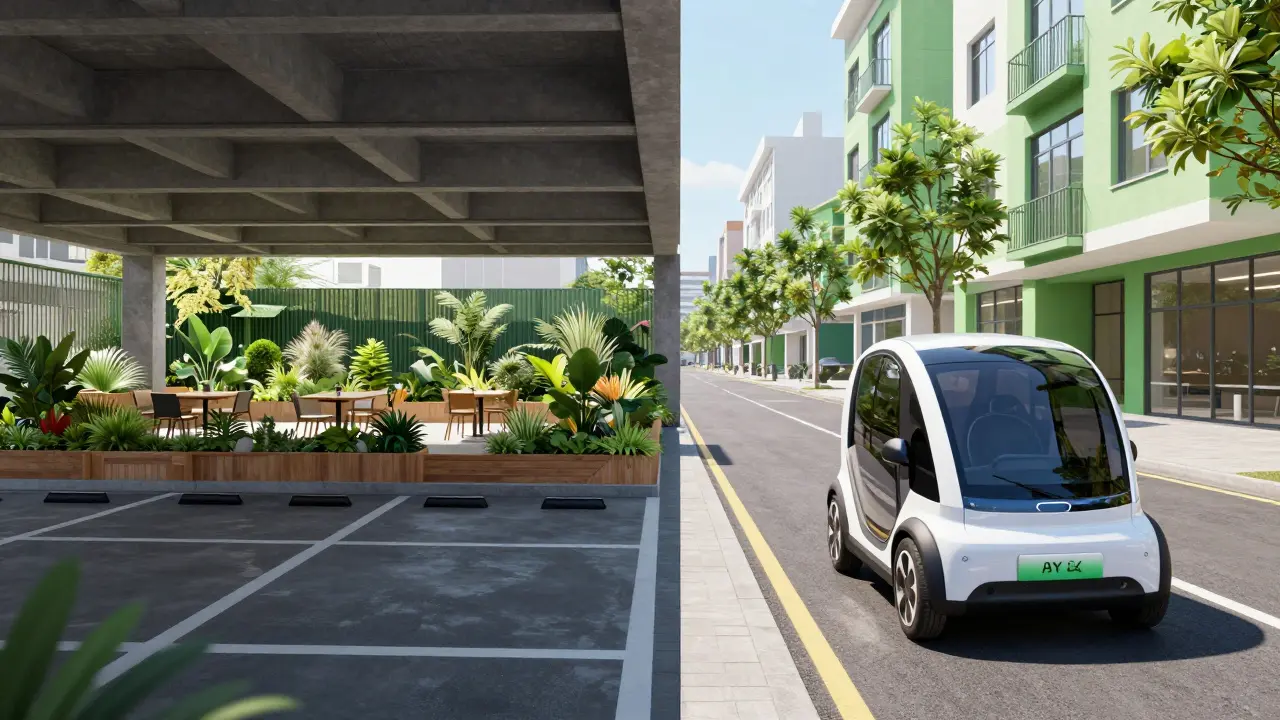 Umnutzung von Parkflächen zu Grünanlagen durch autonome Mobilität