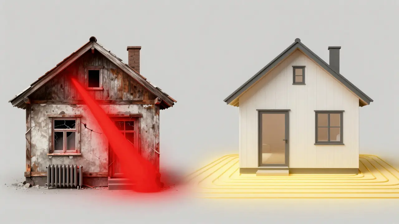 Vergleich alter Radiatoren und moderner Fußbodenheizung zur Energieeffizienz