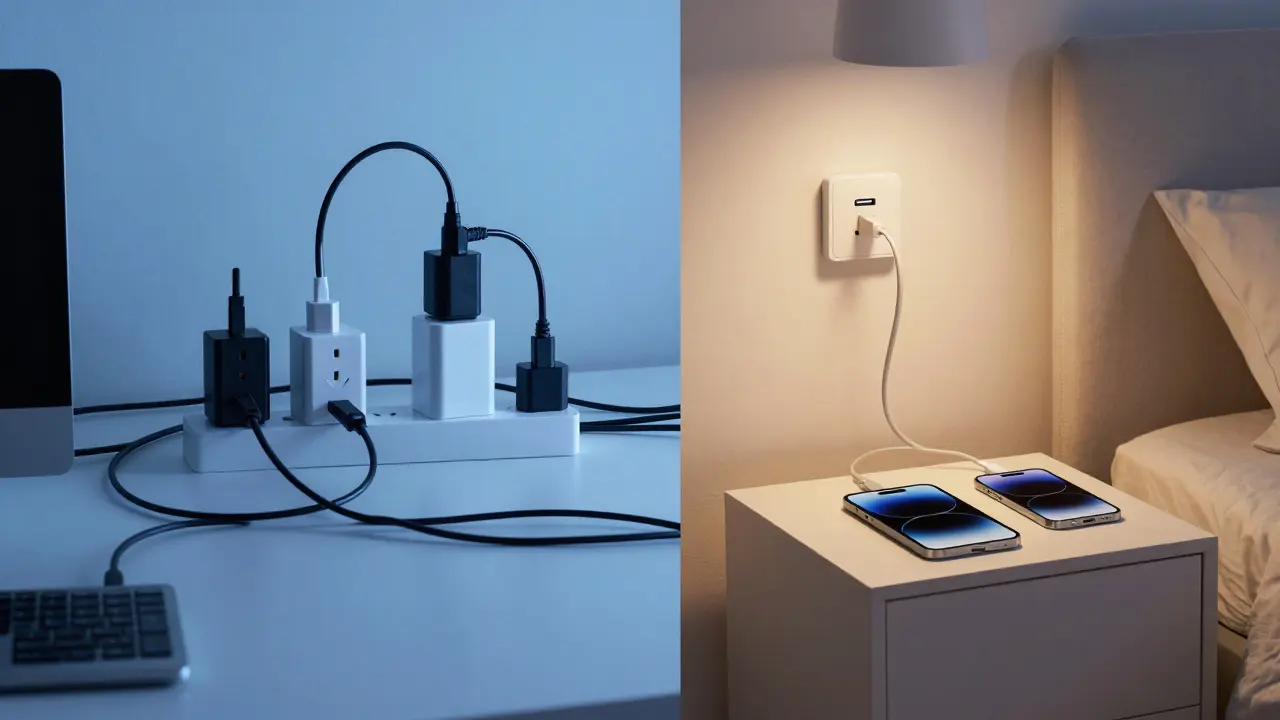 Vergleich von chaotischen Kabeln versus sauberer USB-Wandladung für Geräte