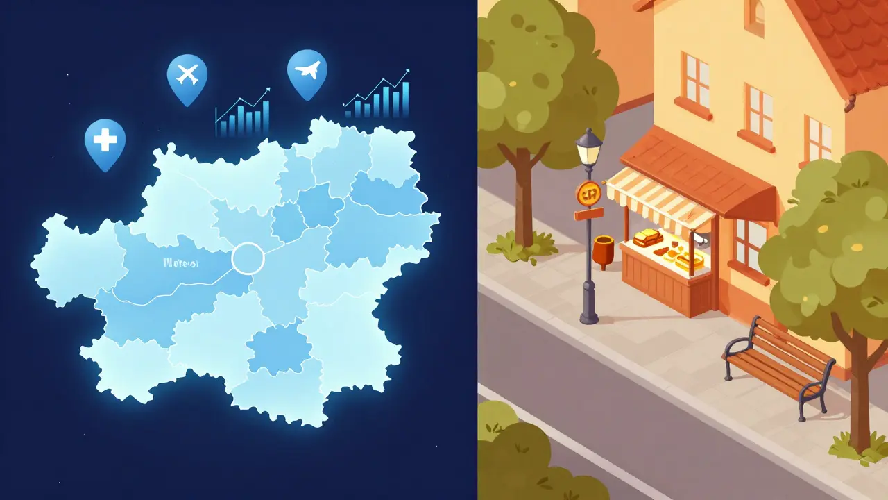 Grafik: Makrolage-Region versus Mikrolage-Nachbarschaft im Vergleich
