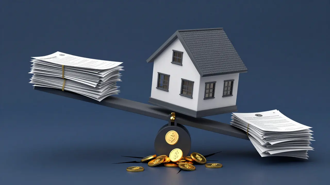 Illustration versteckter Immobilienkosten mit Dokumenten und Geld