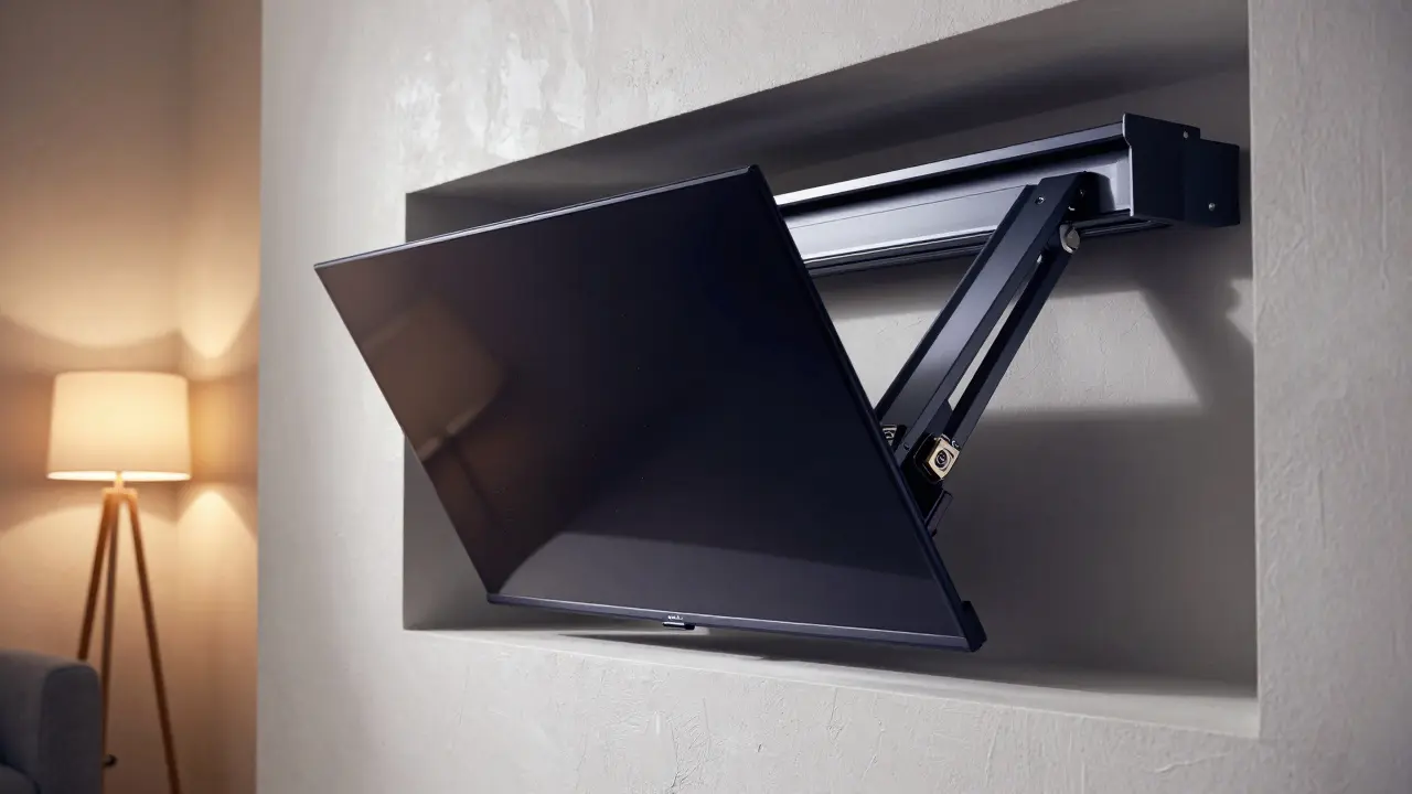 Motorisierter Fernseher fährt in die Wand ein