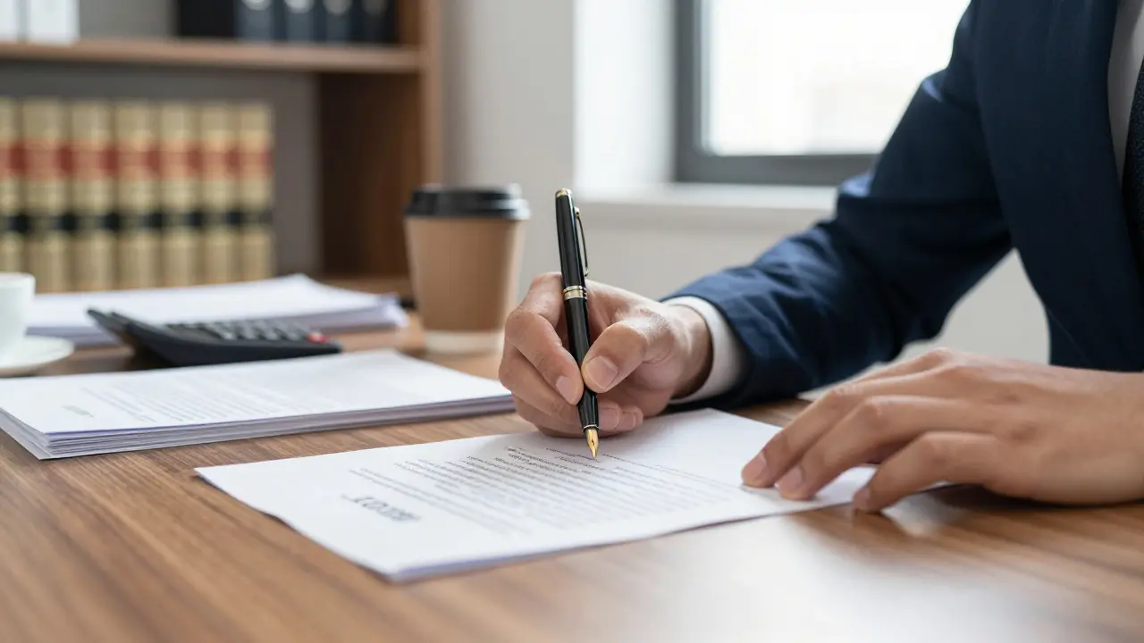 Rechtsanwaltsbüro mit Unterschrift unter Erbvertrag
