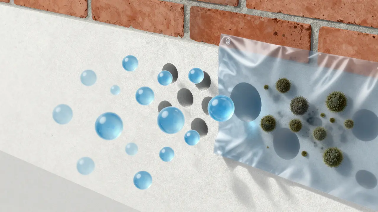 Schematische Darstellung der Diffusionsoffenheit von Farbe