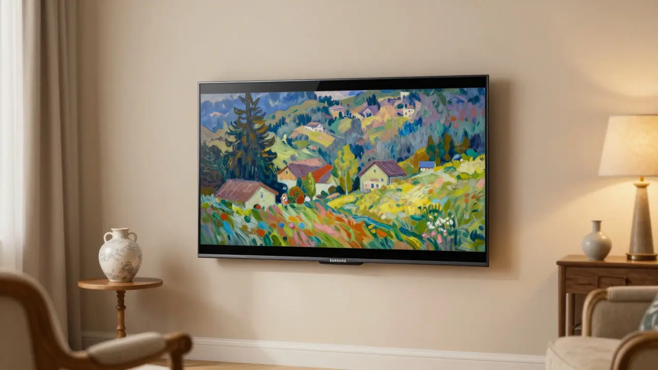 TV im Kunstmodus als Dekoration im Wohnzimmer
