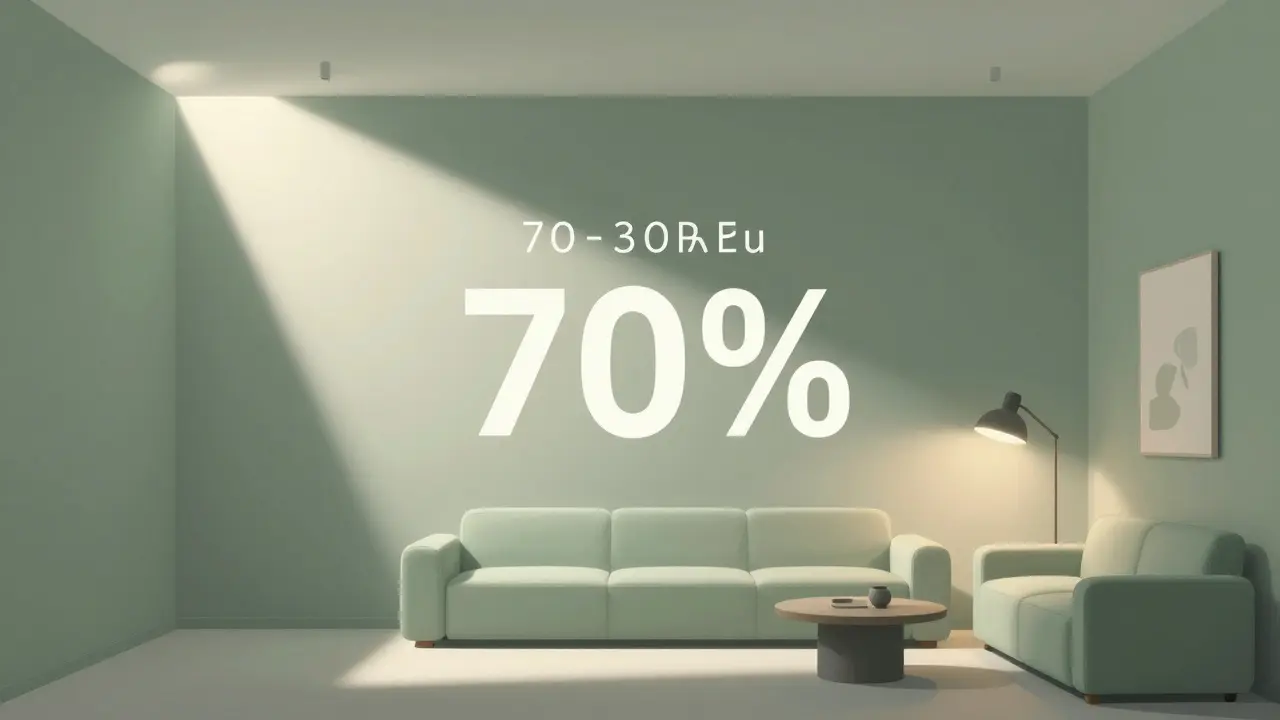 Abstrakte Darstellung der 70-30-Regel für Farbe und Licht im Raum
