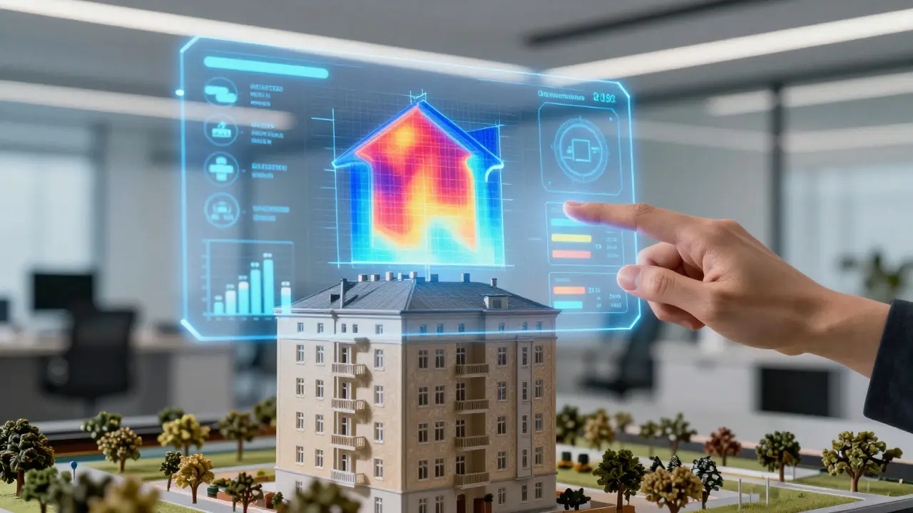 Digitale KI-Analyse zeigt energetische Mängel an einem Gebäude