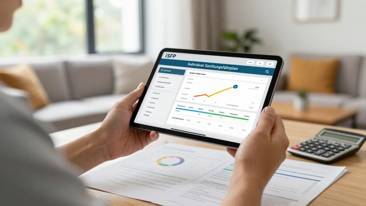 Energieberater zeigt iSFP-Plan auf Tablet
