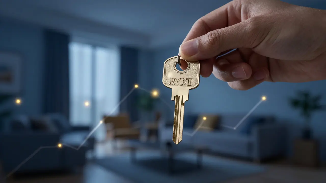 Schlüssel in der Hand vor Hintergrund einer eleganten Immobilie, Symbol für Verkaufserfolg