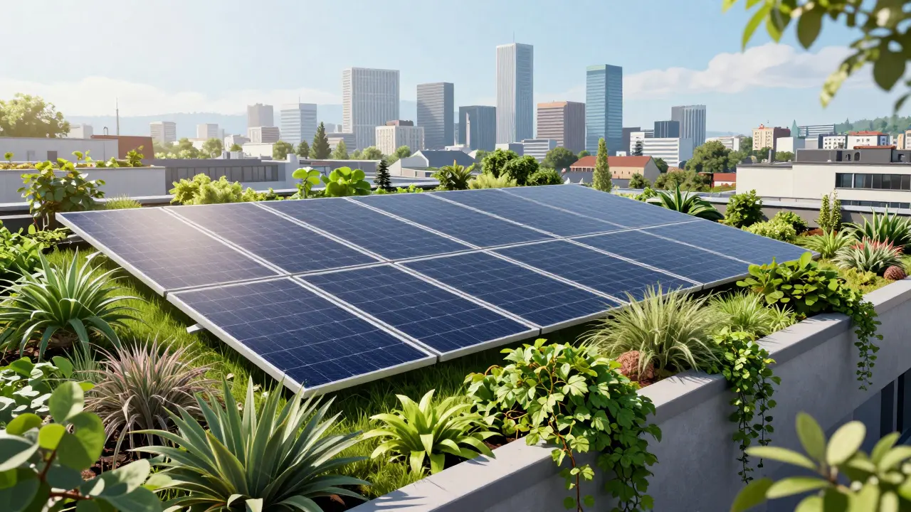 Solarpaneele integriert in ein grünes Dach für nachhaltige Energie