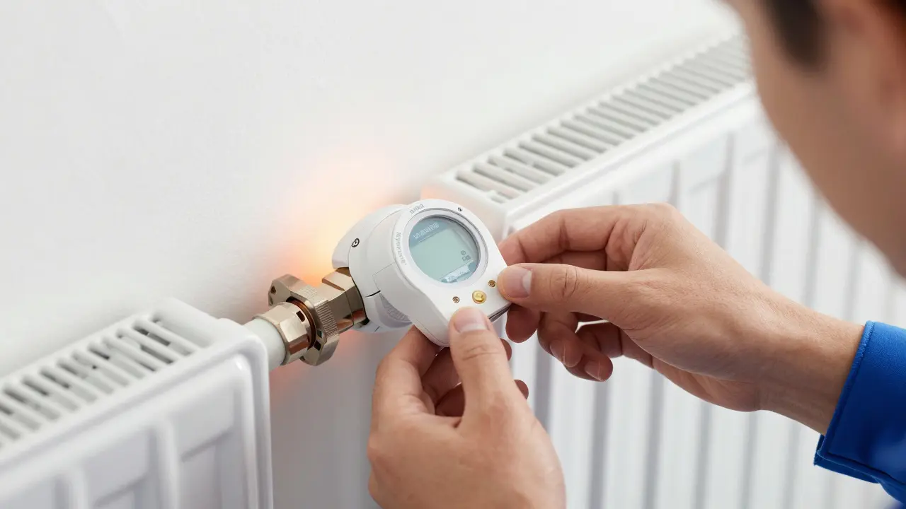 Techniker justiert ein modernes Thermostatventil an einem Heizkörper