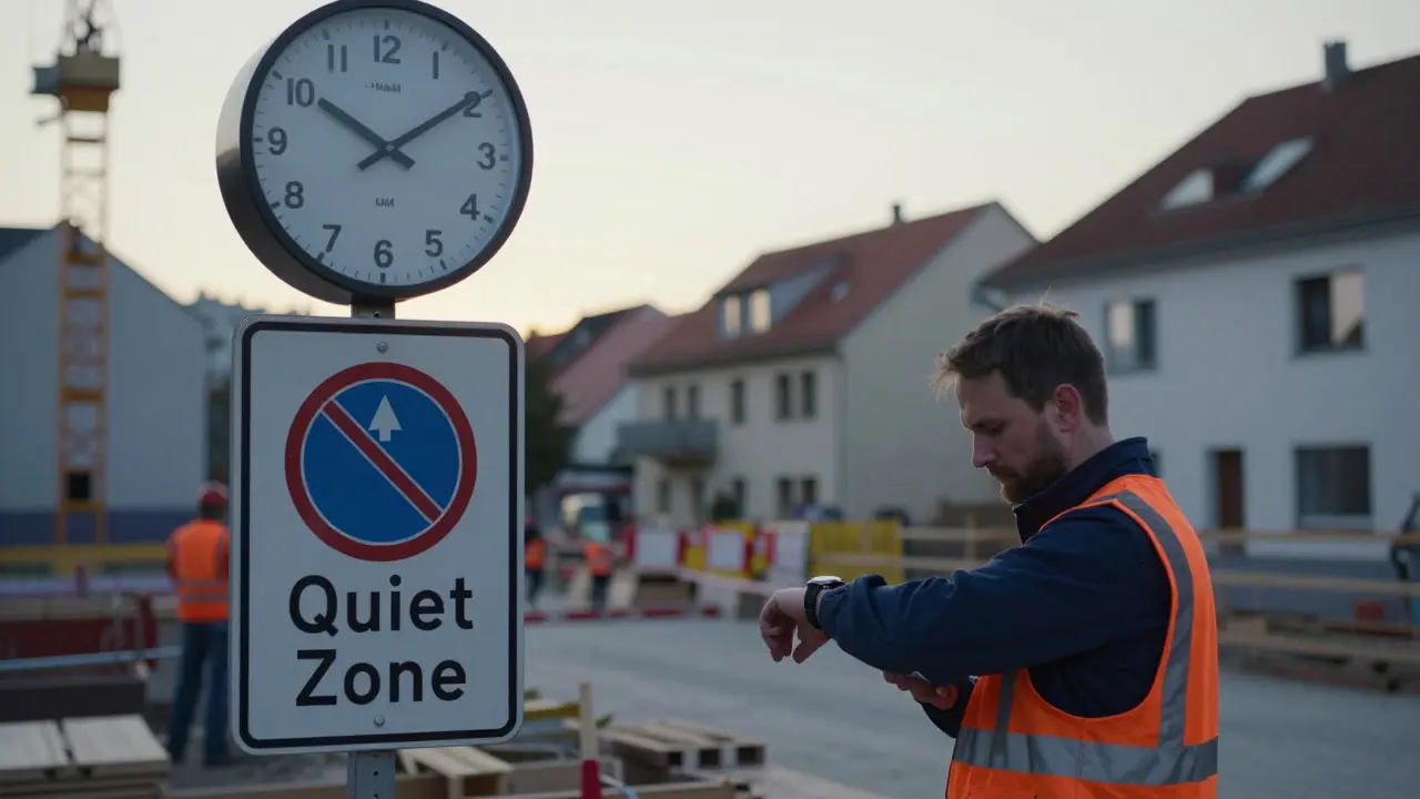 Bauarbeiter prüft die Uhrzeit vor Arbeitsbeginn am Morgen