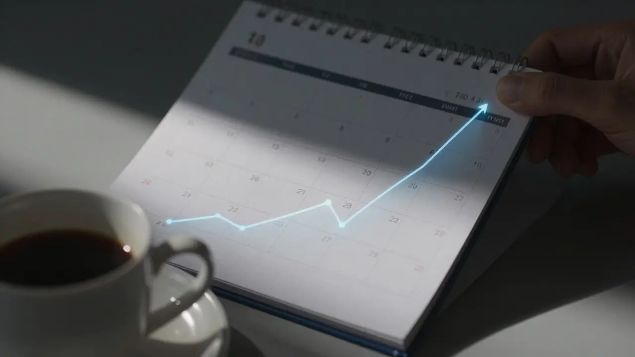 Calendar and graph overlay illustrating real estate timing strategy