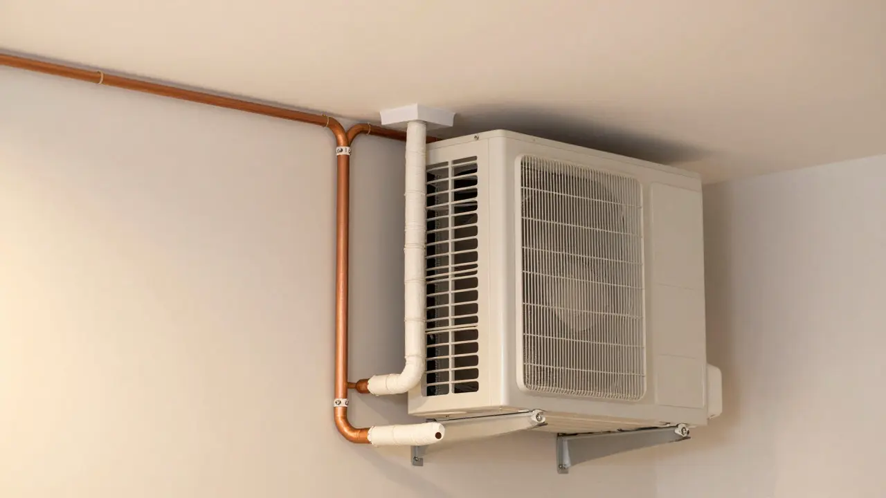 Moderne Wärmepumpe und Lüftungsanlage im renovierten Keller