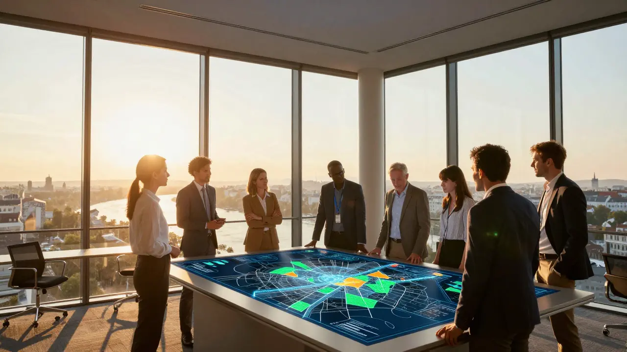 Strategisches Team bespricht Portfolio-Diversifizierung in einem Wiener Büro