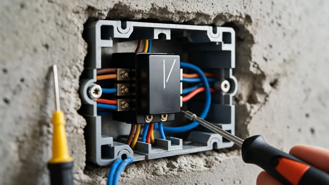 Installationsansicht eines Smart-Schalters im Unterputzkasten