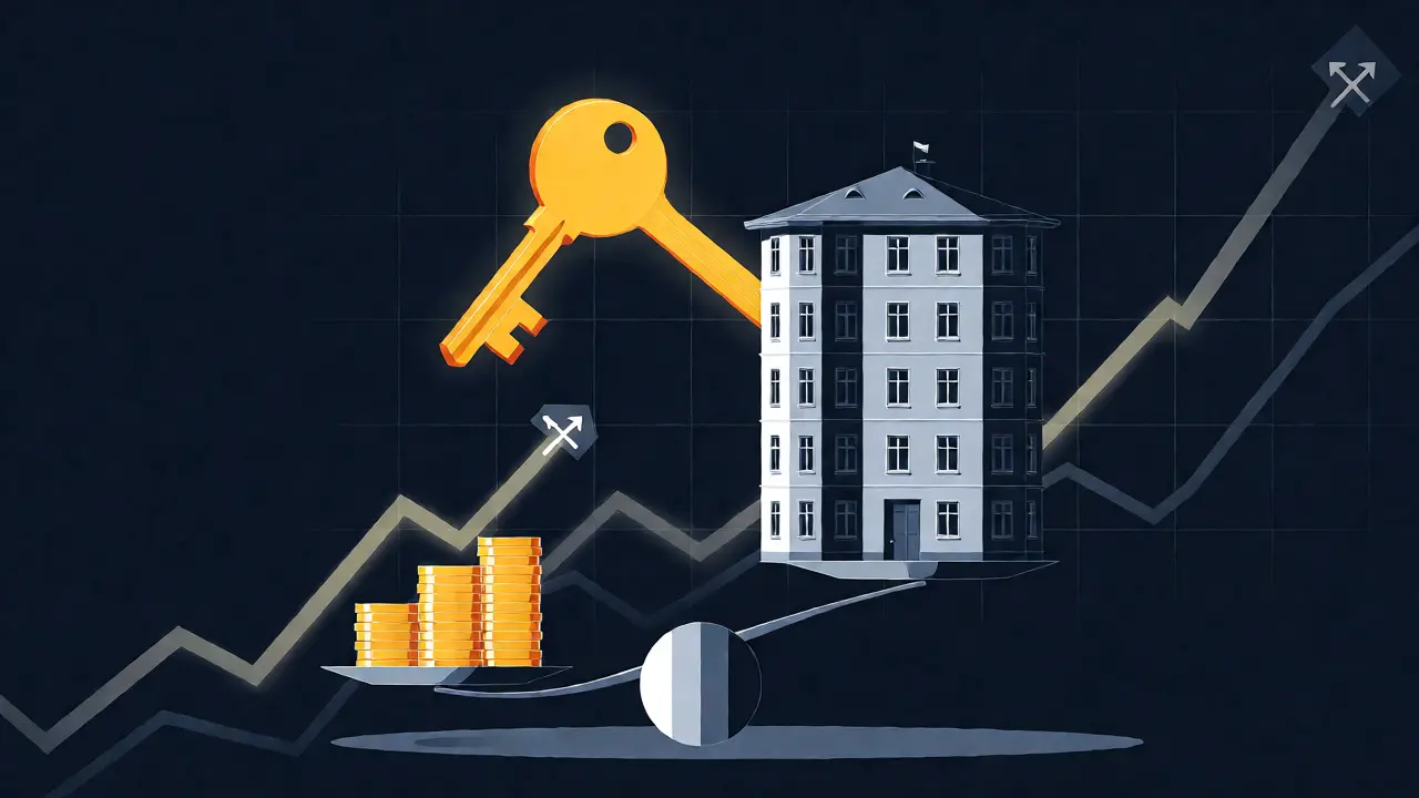 Konzeptbild: Balance zwischen Immobilienpreisen und Zinsen