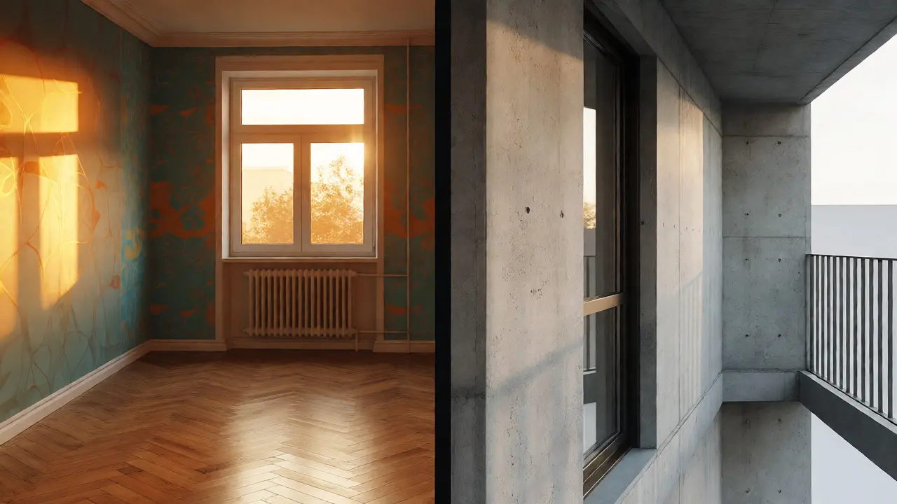 Konzeptuelle Darstellung von privatem Wohnraum und geteilter Gebäudestruktur