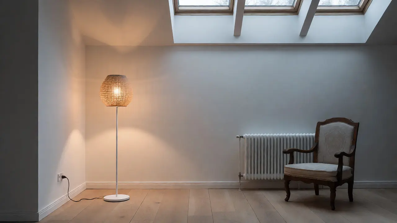 Minimalistisches Zimmer mit LED-Lampe und Pflanzen für bessere Luftqualität