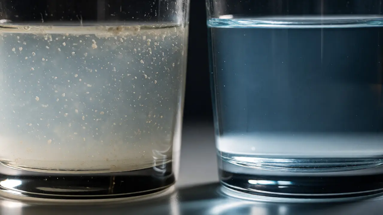Vergleich von kalkhaltigem Leitungswasser und gefiltertem klarem Wasser